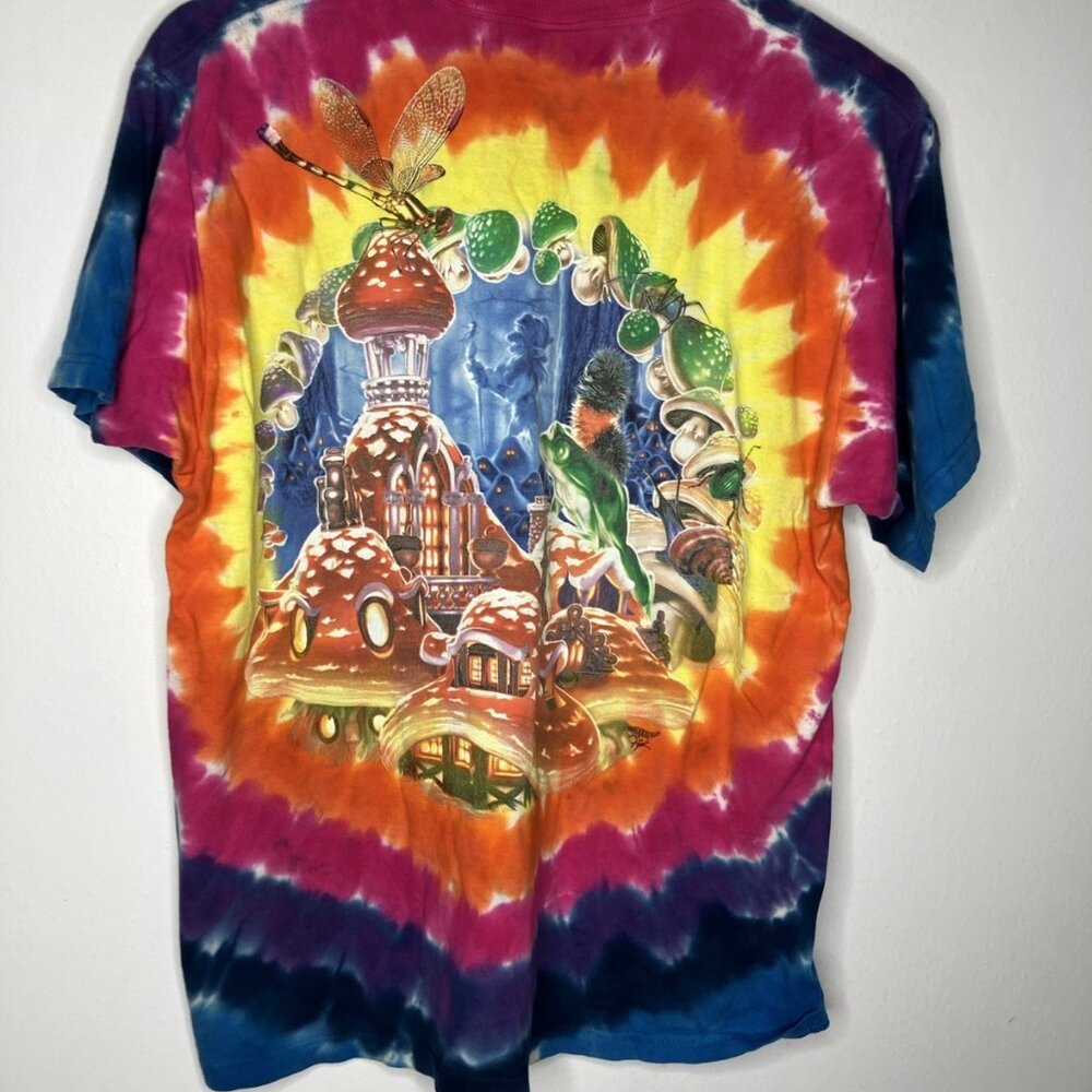 Vintage Liquid Blue T-Shirt Medium Tie Dye Gnome Elf Psychedelic Mushrooms 1999 - Picture 7 of 9